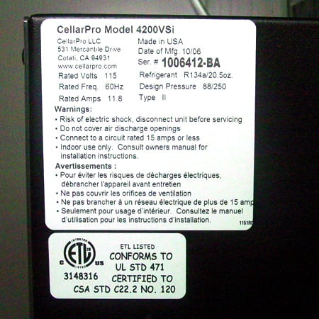 CellarPro 4200VSi 220V/50Hz Cooling Unit #1512
