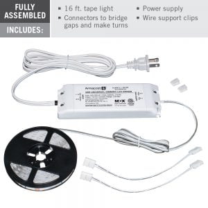 RibbonFlex Home AC Dimmable Warm White LED Tape Light Kit – 16 ft. (5m)